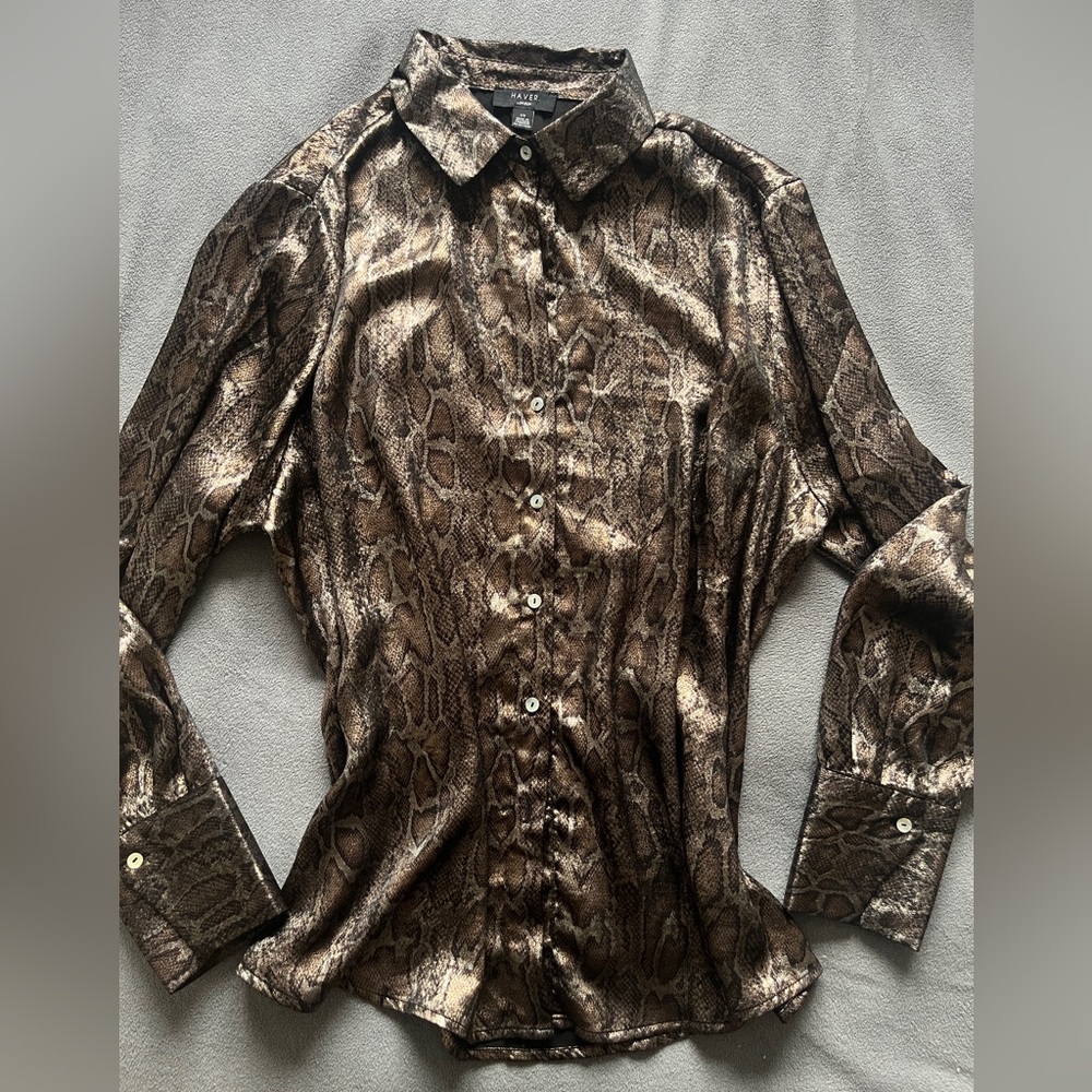Haver London snake animal print shiny blouse